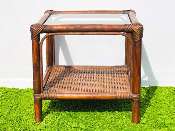 Image 1 of Table d'appoint en bambou ~ Style vintage années 70 ~ Table basse