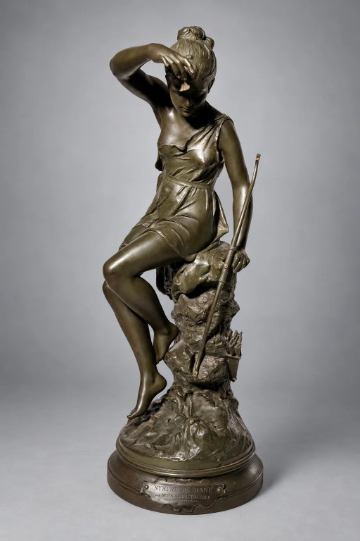 Nymphe de Diane – Antieke Bronzen Beeldhouwkunst van Signoret-Ledieu – Draaibare Voet