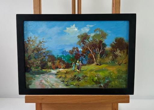 Original Oil Painting Summer Nature Landscape A walk in the forest