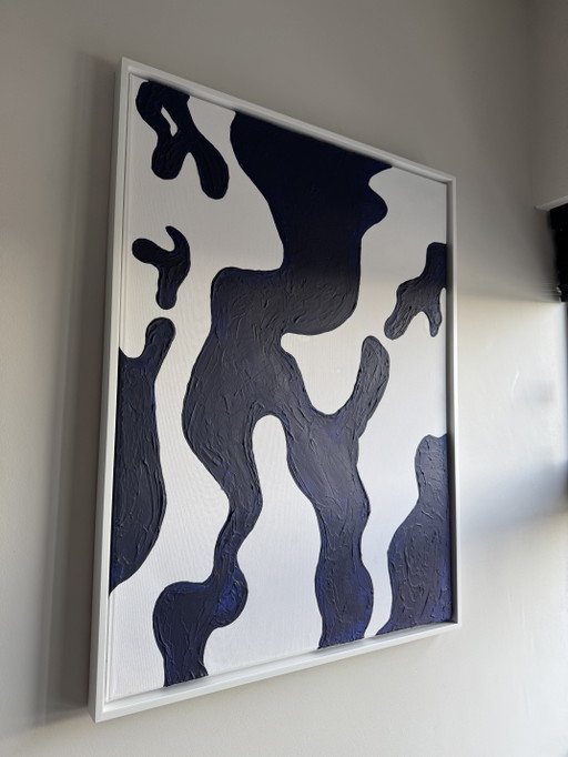 Unique Abstract Painting White Blue Cobalt incl. White Frame (60x80 cm) – schilderijen tekeningen, Canvas (photo 2 of 6)