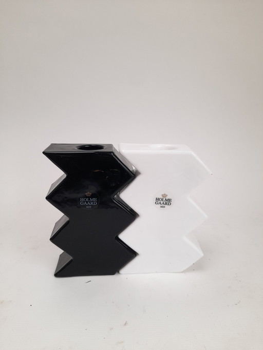 2 portacandele in vetro Holmegaard a zigzag 