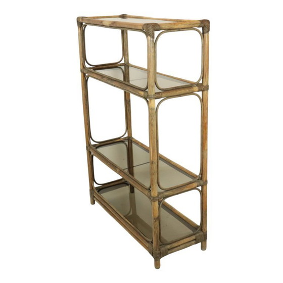 Image 1 of Vintage Boho Shelving Unit, Bamboo and Smoked Glass