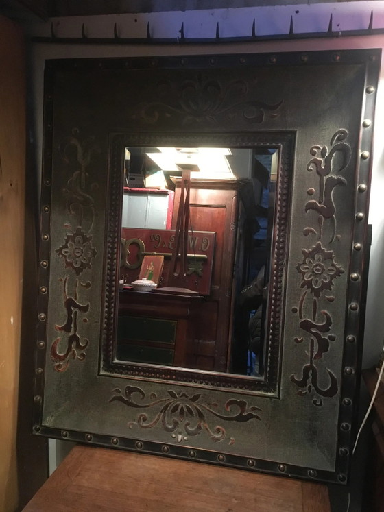 Bevelled mirror in wood and resin, wood/metal effect – Vintage (photo 8 of 8)