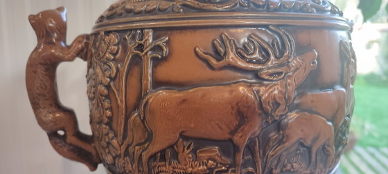 Image 1 of Pot en grès ancien West Germany Original Gerzit Gerz". Scènes de chasse .