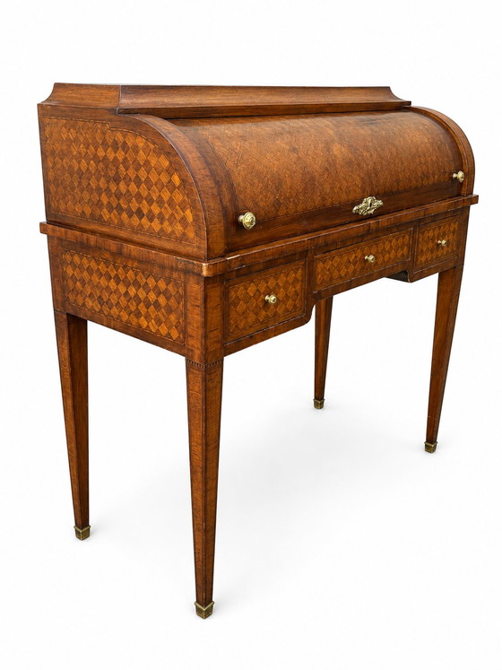 Bureau Secrétaire à Cylindre Louis XVI Marqueterie en Croisillons – Bureaux, Wood (photo 3 of 10)