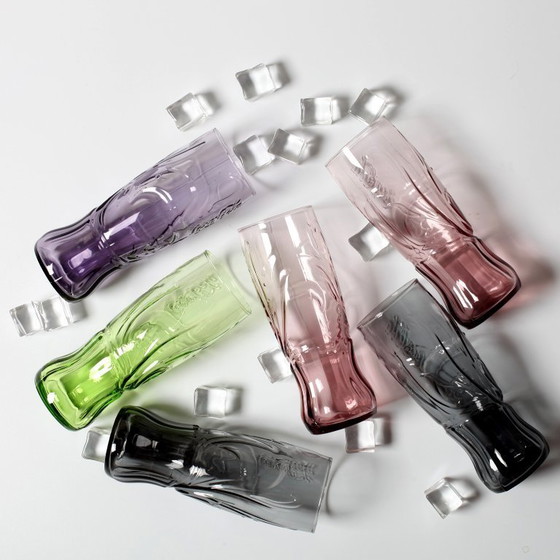 Image 1 of Juego de 6 vasos de Coca-Cola de estilo Art Nouveau / Luminarc para McDonald's / Francia / 2008