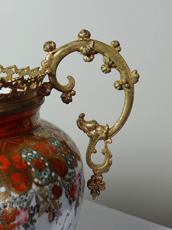 Image 1 of Japanse cachepot van Kutani-porselein en brons, Meiji-periode, 19e-20e eeuw.