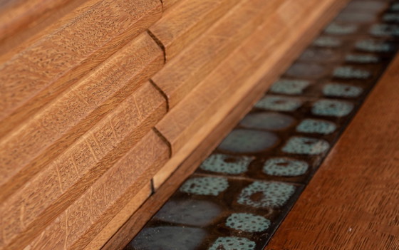 Image 1 of Large sideboard in oak and Danikowski ceramics, by Guillerme and Chambron, 1960.