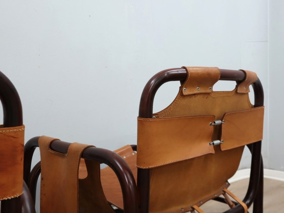 Image 1 of Tito Agnoli fauteuil uit het midden van de 20e eeuw, leer en bamboe, jaren 60.
