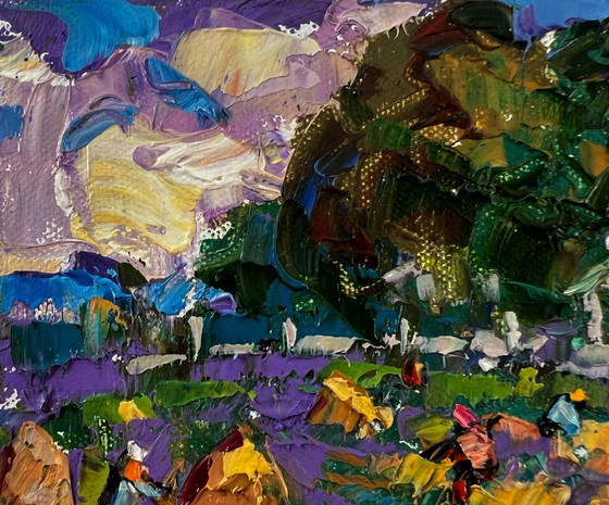 Original Oil Painting Village Day Landscape Plowing a Summer Field – Paintings & Drawings, Canvas (photo 7 of 8)
