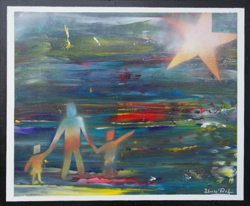 "Étoile Éternelle" – Tableau Lumineux et Abstrait de Format F10 (55x46 cms) Symbole d'Amour et de Souvenirs Impérissables