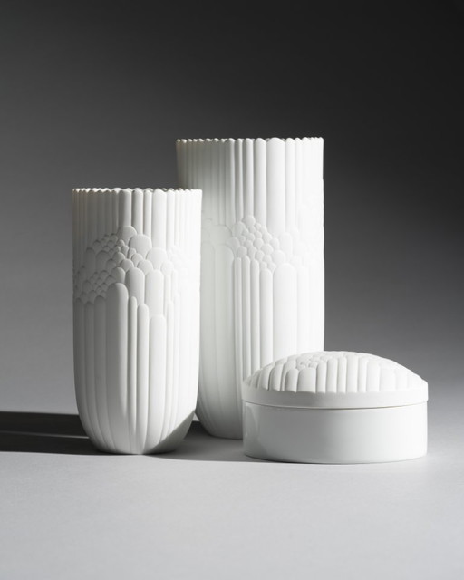 Rosenthal Anemone Porseleinen Trio Grote Vazen met Doos met Deksel van Rosemonde Nairac