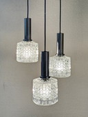 Vintage Cascade lamp, drie hangers, 1970 space age chroomglas