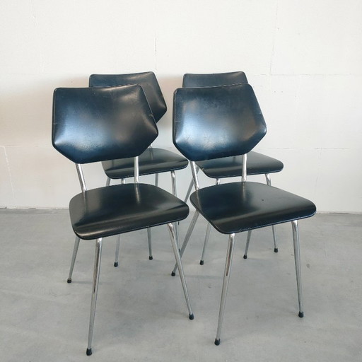 Set di 4 sedie vintage tubolari con schienale esagonale, risalenti agli anni '60/'70.