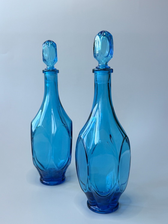 2 magnificent vintage Empoli decanters, Italian glass, Glass & Decanter, Turquoise (photo 2 of 8)