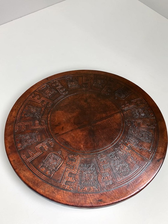 Image 1 of Monumentale Angel Pazmiño leren en houten salontafel - Muebles de Estilo, Ecuador, jaren 60/70