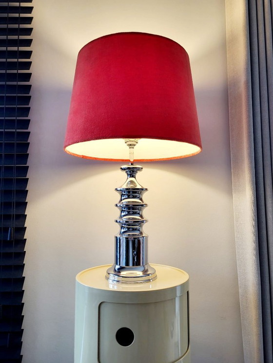 Image 1 of Vintage table lamp Star-Leuchten Cologne (West Germany) chrome & fluveelrode cap