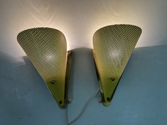 Image 1 of 2 lampade da parete degli anni '50 realizzate in lamiera forata in stile Mid Century Mategot