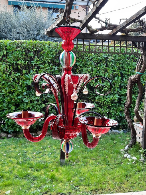 Lustre à trois lumières en verre de Murano