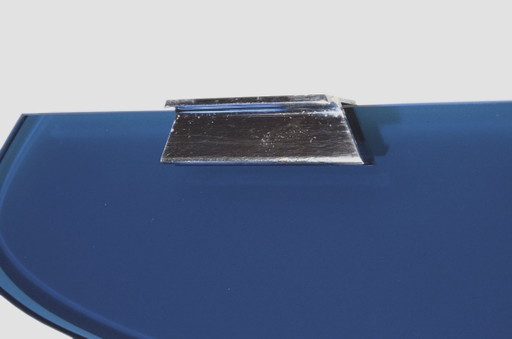 Étagère murale bleue L59xP11cm, attribuée à Fontana Arte, 1970 – wandkast, Glass, Metal (photo 2 of 5)