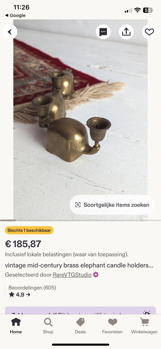 Image 1 of prachtige set 5 vintage messing olifantenkaarsenhouders, Duitsland door Haku in de jaren 60