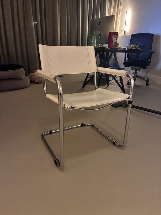 Image 1 of 4 sedie in stile Marcel Breuer - cuoio bianco