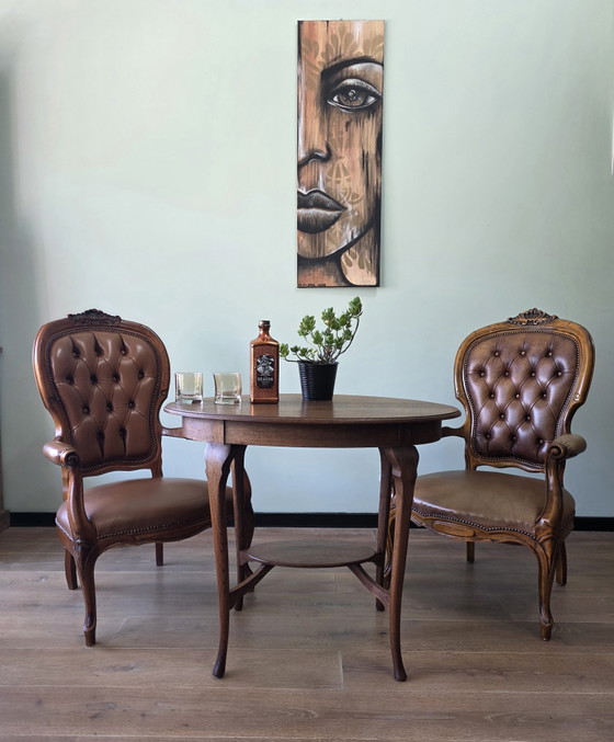 Image 1 of Set van 2 vintage leren fauteuils – Louis XV stijl