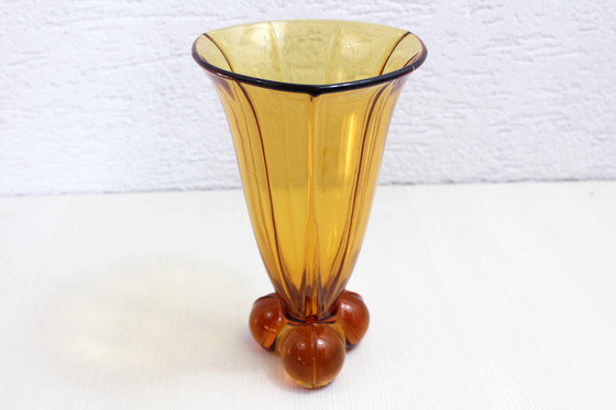 Image 1 of Art Deco Vase aus Bernstein Glas 1930