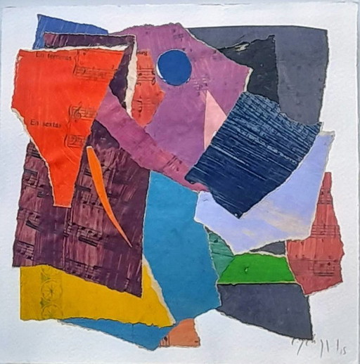 Claudio Scheffer - "Musical Notes 2" - Origineel werk met gemengde technieken en collage.