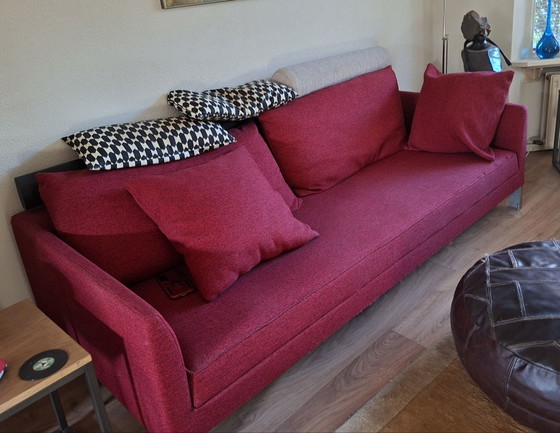 Sofa converts to pull-out sofa bed, Leolux, 3-5 seaters, Wicker, Tweed, Red (photo 4 of 5)