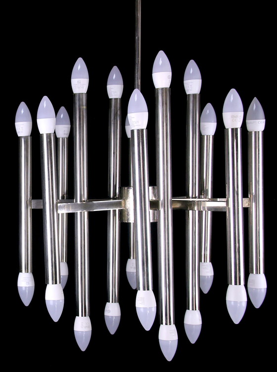 Image 1 of Lustre moderne chromé à vingt-quatre lumières Gaetano Sciolari, Italie, Mid Century