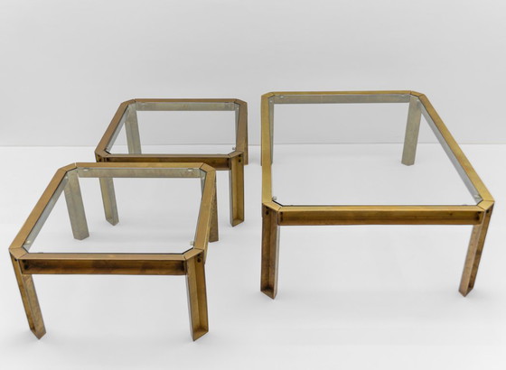 Image 1 of Grande table basse modèle T09 en laiton et verre, par Peter Ghyczy, années 1970