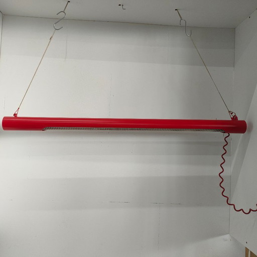 Large wide vintage Massive fluorescent pop art style ceiling tube lamp (red)