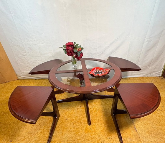 Vintage G-Plan Round Coffee Table & 4 Nested Stools | 1970s | Mahogany & Glass | Mid-Century Retro Design A (photo 6 of 18)