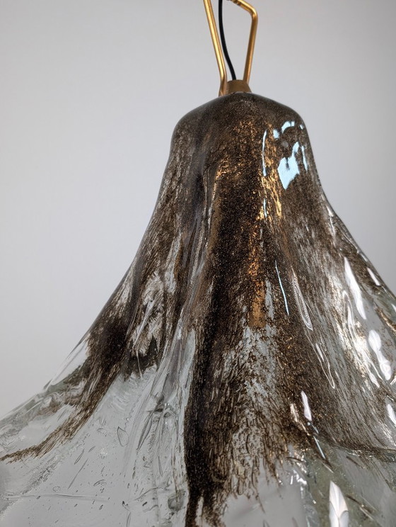 Pendant lamp with textured glass shade, Carlo Nason, Brass, Transparent, Mid Century Modern (photo 13 of 14)