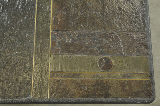 Image 1 of Table d'appoint vintage en pierre naturelle avec incrustation de BRONZE, Pays-Bas 1970