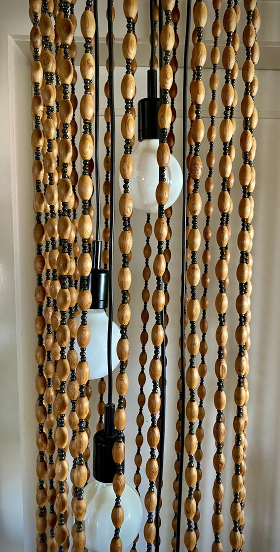 Image 1 of Temde pendant lamp wooden beads 60s Mid - Century cascades