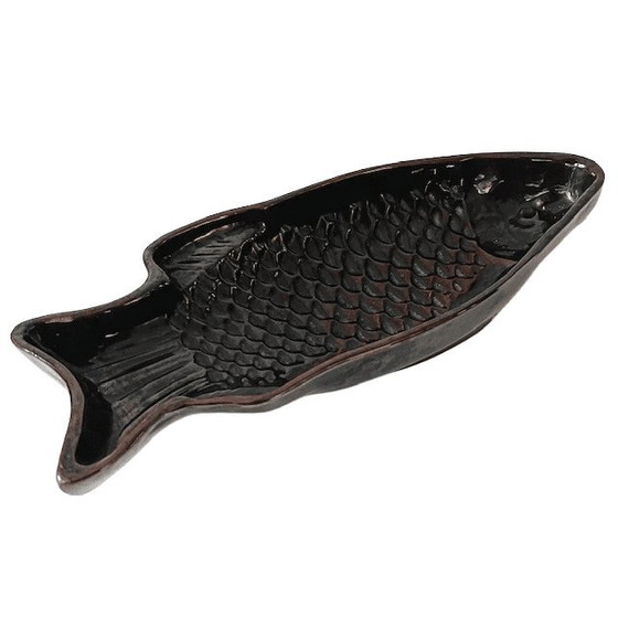 Image 1 of Vintage Backform, fischbraune Keramik-Puddingform, 1970er Jahre