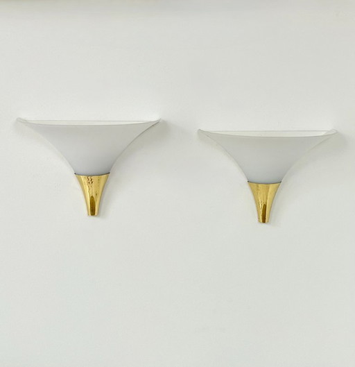 Paire d'appliques Limburg en opaline et laiton, Allemagne, 1970