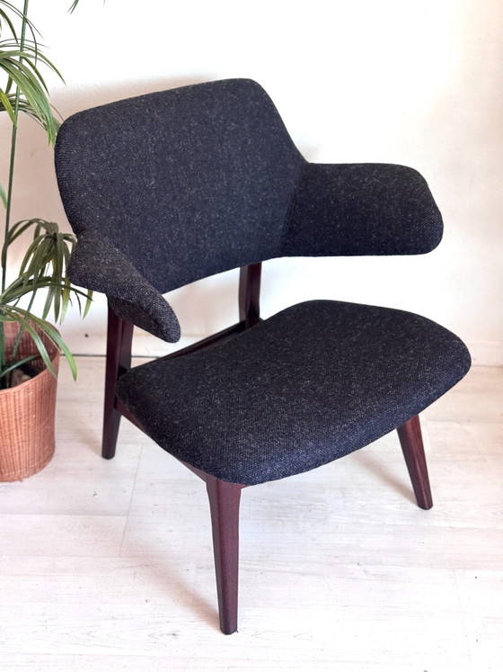 Vintage Penguin Armchair Louis van Teeffelen 1960, Wood, Wool, Brown (photo 5 of 10)
