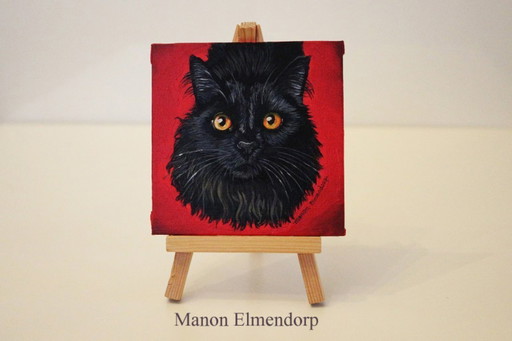 incl. Donkey: Unique Hand-Painted Black Cat Painting