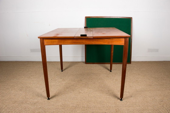 Image 1 of Table Danoise en Teck et Feutrine, extensible et réversible, pour repas ou jeux par Carlo Jensen pour Hundevad & Co 1958.