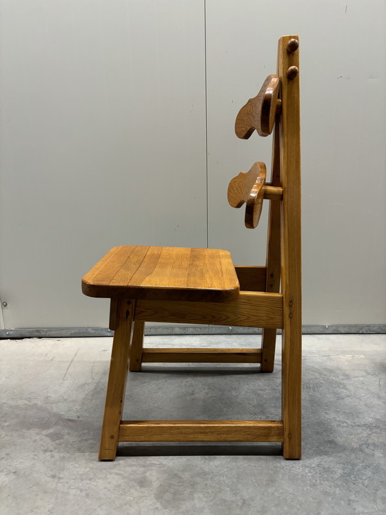 Image 1 of Massief Brutalistische Eiken Stoelen