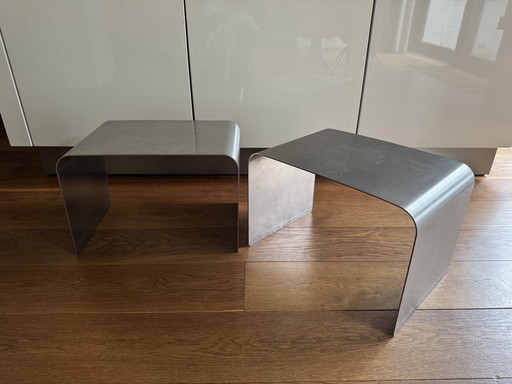 Minimalist stainless steel design side table, Solid stainless steel, Architectural furniture, Industrial chic.