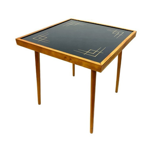 Mesa de centro Alfred Busch, Alemania, década de 1960, vidrio y madera de haya