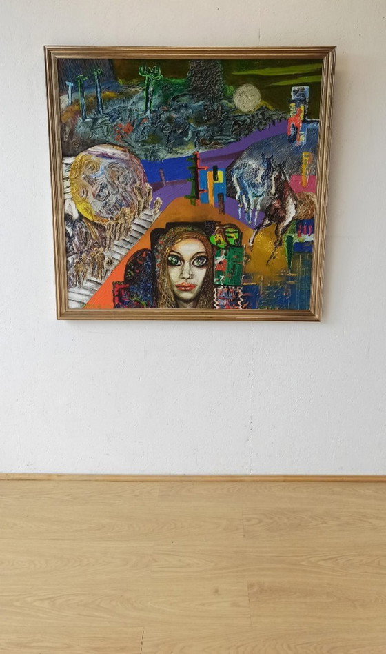 Image 1 of Barbara Ur, Personnes dans l'escalier, 1974, Huile sur toile