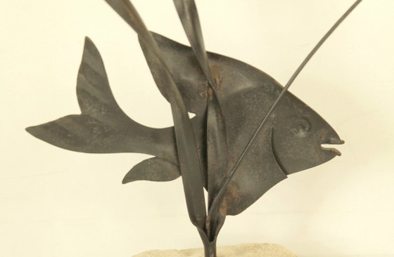 Vintage Metal Fish Sculpture on Rock Base (1960s MCM) – ongemerkt, Decorative Objects (photo 8 of 9)