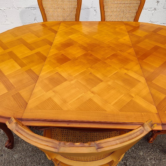French Vintage Marqueterie Dining Table-Extendable Cherrywood Table-Style Louis XV-80s (photo 11 of 18)