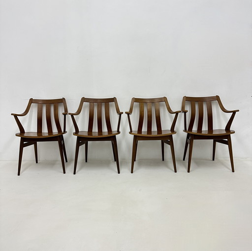 Ensemble de 4 chaises de salle à manger Pastoe en contreplaqué de teck, 1960S