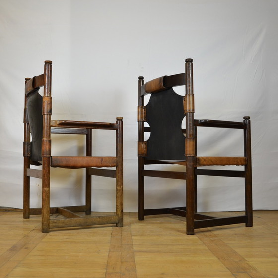 Image 1 of 2x Chaises de salle à manger en cuir vintage 1970